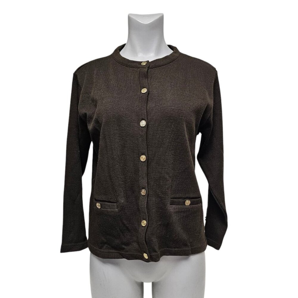 60s - 70s Tally-Ho dark brown knitted cardigan . M